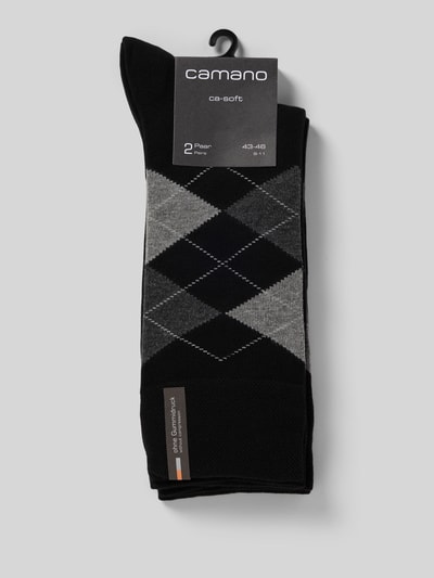 Produktfoto, Socken mit Karomuster im 2er-Pack von camano, czarno-szare, mieszanka bawełny, prążkowany ściągacz, zestaw 2 szt., wzór w kratę, detale z logo