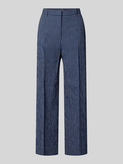 Produktfoto, Regular Fit Weite Hose aus Baumwoll-Leinen-Mix Modell 'MARINA' von Weekend Max Mara, dwukolorowy, wzór w paski, mieszanka bawełny i lnu, faktura seersucker, szlufki na pasek, wysokie zapięcie, wpuszczane i tylne kieszenie
