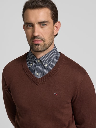 Tommy Hilfiger Regular fit pullover van een mix van katoen en kasjmier Donkerbruin - 3