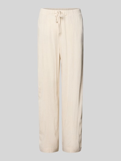 Produktfoto, Stoffhose aus Viskose-Leinen-Mix mit elastischem Bund von Jake*s Casual in Beige, Relaxed Fit, sichtbarer Tunnelzug, glatte Textur.
