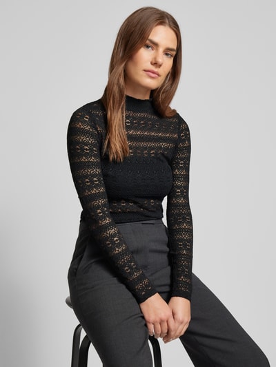 Vero Moda Shaped Fit Langarmshirt aus Spitze mit hochgeschlossenem Kragen Modell 'ZOE' Black 3