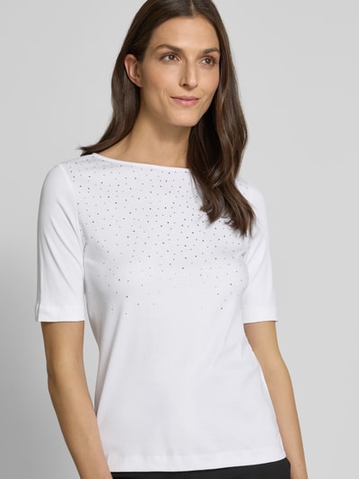 Christian Berg Woman T-shirt z obszyciem ozdobnymi kamieniami i okrągłym dekoltem Biały 3