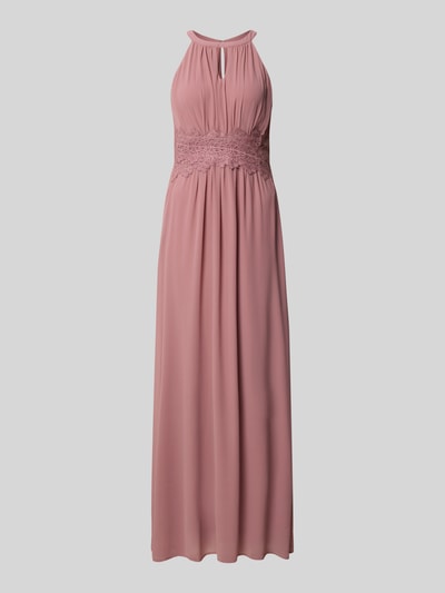 Produktfoto, Abendkleid mit Taillenband Modell 'MILINA' von VILA aus Chiffon in Altrosa, taillierter Schnitt, Maxikleid, Schlüsselloch-Ausschnitt