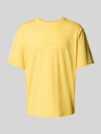 REVIEW T-shirt z wyhaftowanym logo Pastelowy żółty 2