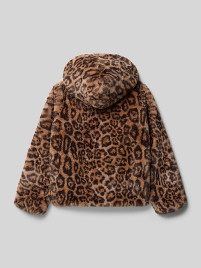 Guess Regular Fit Jacke aus Kunstfell mit Allover Animal-Print Black 3