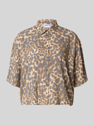 Productfoto, Boxy Fit Bluse aus Viskose-Leinen-Mix im allover-look van Jake*s Casual, mix van viscose en linnen, boxy fit, overhemdkraag, knoopsluiting