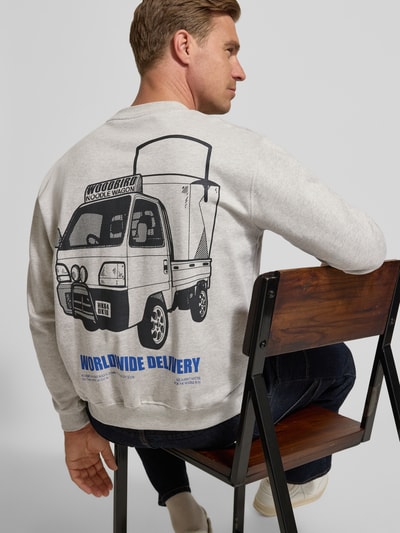 WOODBIRD Sweatshirt met labelprint, model 'Cane' Lichtgrijs gemêleerd - 3
