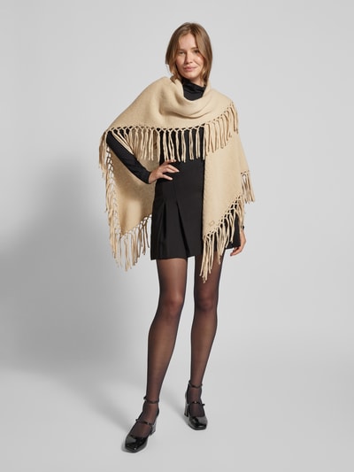 Weekend Max Mara Poncho van scheerwol met franjes, model 'TORNADO' Beige - 1