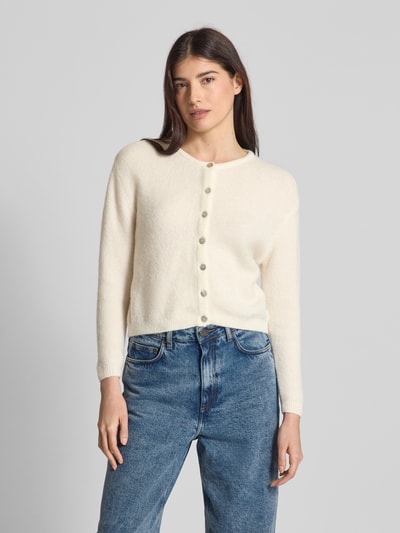 American Vintage Regular fit gebreid jack van een mix van alpaca en linnen, model 'VITOW' Wit - 4