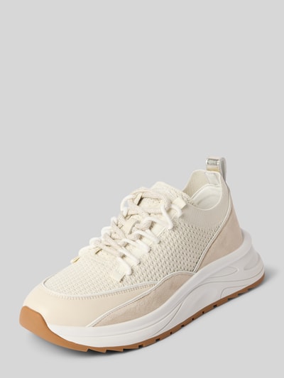 Produktfoto, Sneakersy 'Sneaker mit Strukturmuster und Schnürung' od Marc Cain Bags & Shoes w beżowym kolorze, fakturowany wzór, zaokrąglony czubek, gumowa podeszwa, wysokość obcasa w rozmiarze 40: 5 cm, wysokość cholewki w rozmiarze 40: 7 cm, szerokość w rozmiarze 40: 7 cm