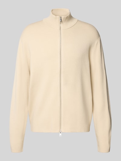 Produktfoto, Strickjacke mit Zweiwege Reißverschluss von Selected in Beige, unifarben, Stehkragen, Strickstruktur, Herrenmode