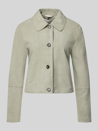Productfoto, Regular Fit Lederjacke aus echtem Ziegenvelours van Marc O'Polo, look: effen, platte kraag, knoopsluiting, lange mouw, zij-steekzakken, materiaalverwerking: velours, materiaal: geitenleer