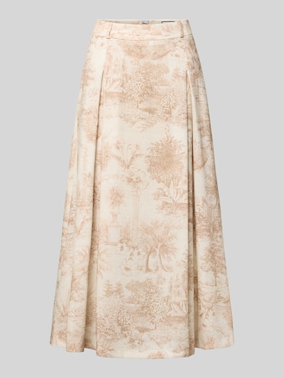 Productfoto, Midirok in A-lijn met allover-look, geplooide details, model 'PALMIRA' van SEDUCTIVE, lichte beige tinten, gladde stof
