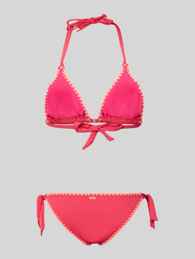 Produktfoto, Bikini mit Stitchings und Schnürung von Banana Moon, różowy materiał z elastycznym dodatkiem, aplikacje, boczne wiązanie, logo, krój dopasowany