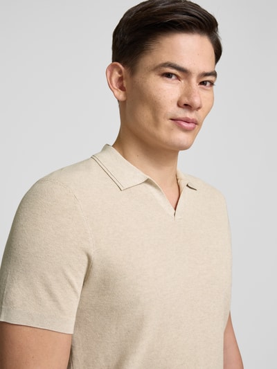 Profuomo Poloshirt met V-hals en zijde Beige - 3