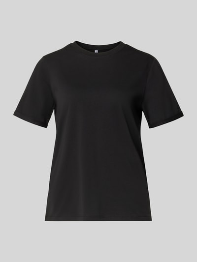 Produktfoto, Regular Fit T-Shirt aus reiner Baumwolle Modell 'RIA' von Pieces, Optik: Unifarben Schwarz, Feinripp, Label-Stitching-Applikation.