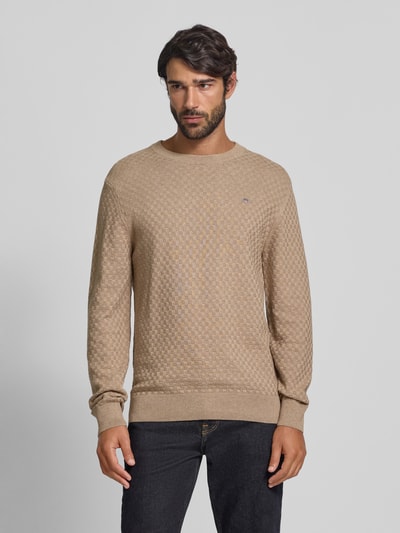 Gant Sweter z dzianiny z okrągłym dekoltem i wyhaftowanym logo Piaskowy 4