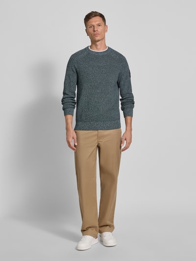 Tom Tailor Denim Regular fit gebreide pullover van zuiver katoen Donkergroen gemêleerd - 1