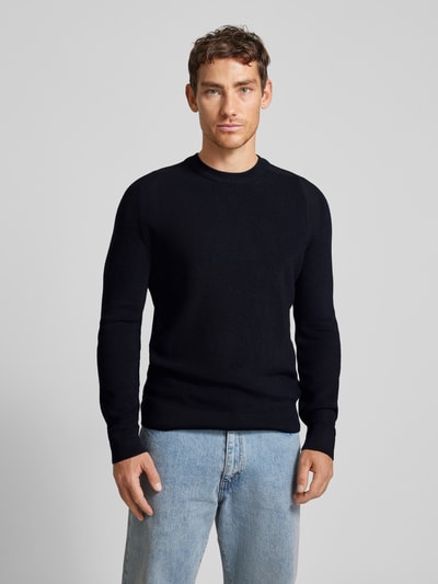 Brax Gebreide pullover met labeldetail, model 'ROY' Marineblauw - 4