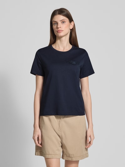 Gant Regular fit T-shirt van puur katoen met logopatch Marineblauw - 4