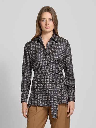 Max Mara Studio Regular Fit Hemdbluse aus bedruckter Seide Modell 'BOCCALE' Marine 4