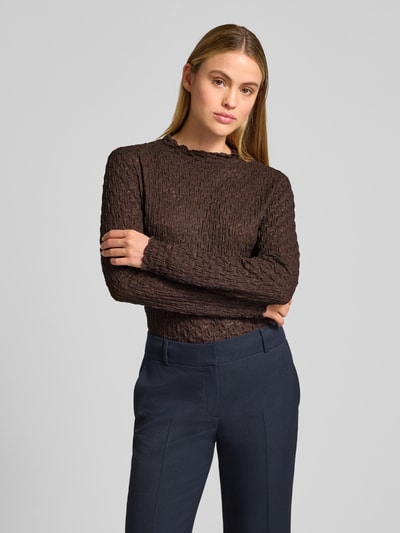 Jake*s Collection Slim Fit Longsleeve in semitransparentem Design Dunkelbraun 4