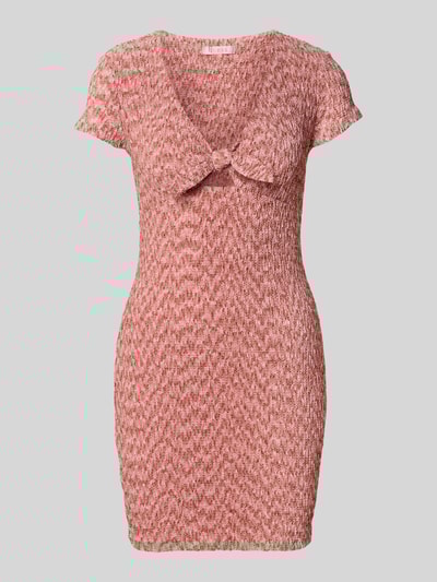 Guess Sukienka mini z dekoltem w serek i wiązanym detalem model ‘NALENY’ Jasnoróżowy melanż 2