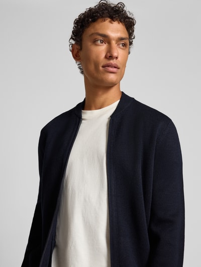 Christian Berg Men Slim fit gebreid jack met opstaande kraag Marineblauw - 3