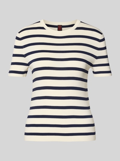 Stefanel T-shirt van viscosemix met ronde hals Donkerblauw gemêleerd - 2