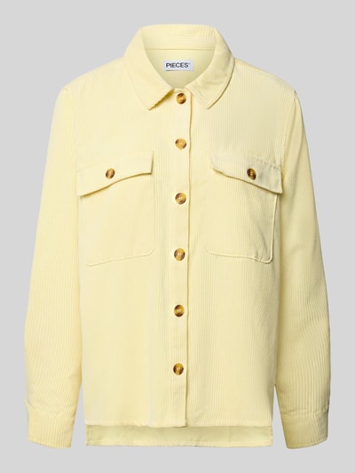 PIECES regular fit cordblouse met borstklepzakken model 'EFFI' Lichtgeel - 2