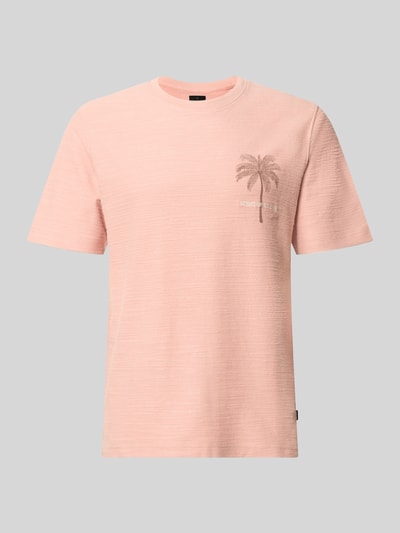 Produktfoto, T-Shirt mit Motiv-Print und Rundhalsausschnitt von JACK & JONES, Baumwoll-Leinen-Mix in Rosa, strukturierte Oberfläche, Regular Fit