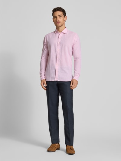 FIL NOIR Regular Fit Business-Hemd aus Leinen-Baumwoll-Mix Modell 'ROMA' Rosa 1