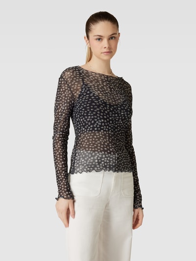 QS Longsleeve mit Allover-Muster Modell 'Margarite' Black 4
