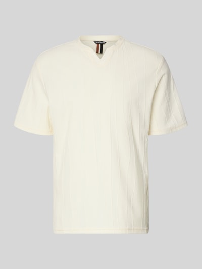 Produktfoto, T-shirt met structuurpatroon en V-hals van Antony Morato, heren katoenmix, regular fit, ruglengte maat M 70 cm, crèmekleurig