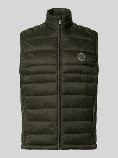 Productfoto, Steppweste met ritssluitzakken model 'KINGSLEY' van JACK & JONES in donkergroen met opstaande kraag, regular fit, gladde structuur