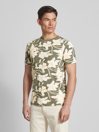 Lindbergh T-shirt met all-over motief, model 'desert flower' Olijfgroen - 4