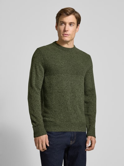 Brax Gebreide pullover met ribboorden, model 'Rick' Olijfgroen - 4