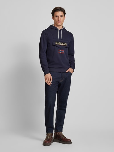 Napapijri Hoodie met labelpatch, model 'BURGEE' Marineblauw - 1