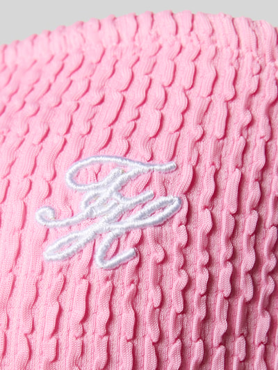 Produktfoto, Bandeau-Bikini-Oberteil mit Logo-Stitching von TOMMY HILFIGER in Rosa, unifarben, crinkle Textur, Detailaufnahme.