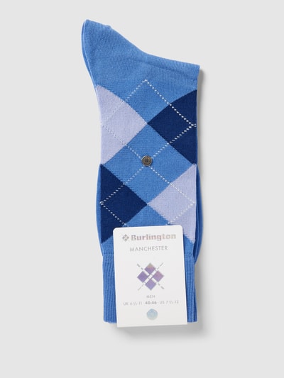 Burlington Socken mit Karomuster Modell 'MANCHESTER' Bleu 3