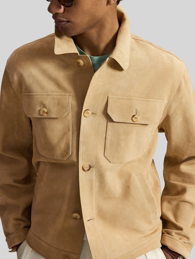 Polo Ralph Lauren Regular Fit Lederjacke aus echter Lammvelours Beige 3