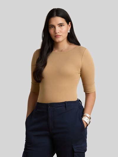 Lauren Ralph Lauren Slim fit t-shirt van katoenmix model 'JUDY' Camel - 3