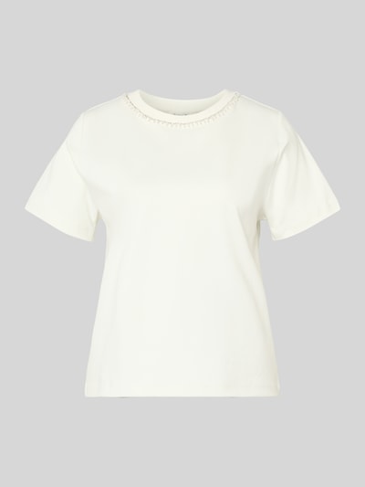 Produktfoto, T-Shirt mit Perlen und Ziersteinbesatz von Christian Berg Woman, reine Baumwolle, Regular-Fit, Rundhalsausschnitt, weiß