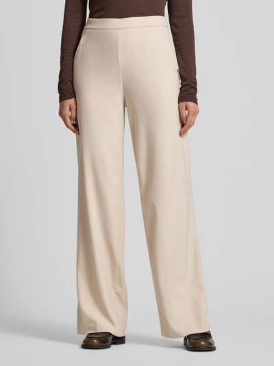 Vrouwenmodel draagt Wide Leg Stoffhose met elastische band model 'PALINA' van Raffaello Rossi, crêpe textuur, voorkant, taille tot voeten.