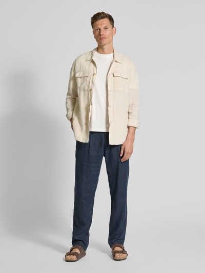 Manuel Ritz Regular fit linnen overhemdjack met klepzakken op de borst Offwhite - 1
