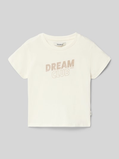Produktfoto, Regular Fit T-Shirt mit Statement-Print von Garcia, reine Baumwolle, Glitzer-Optik, Rundhalsausschnitt, cremefarben