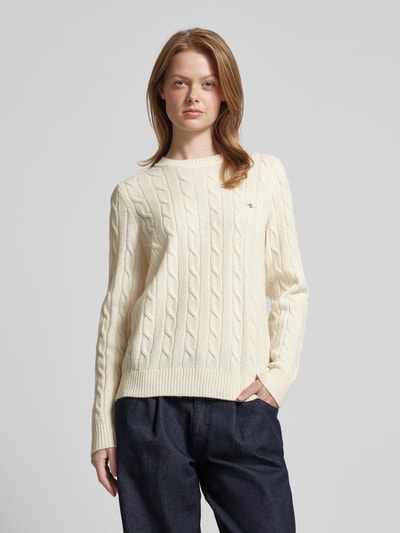 Gant Gebreide pullover met kabelpatroon Offwhite - 4