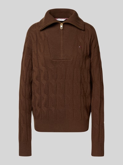 Tommy Hilfiger Relaxed Fit Strickpullover aus reiner Wolle mit Zopf-Muster Mittelbraun 2