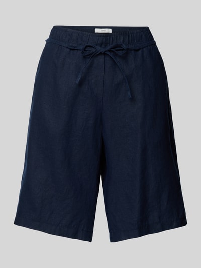 Brax Korte regular fit linnen broek met strikceintuur Marineblauw - 2