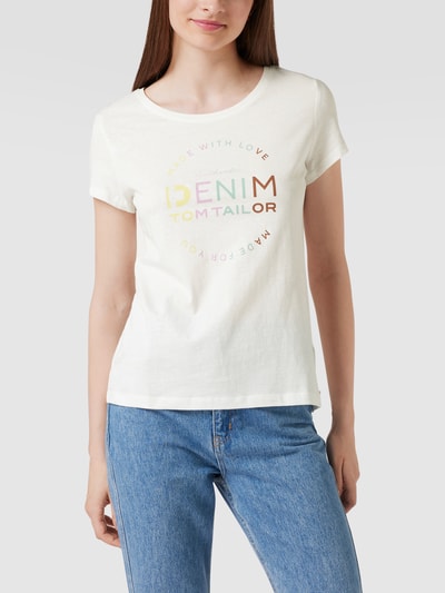 Tom Tailor Denim T-shirt van katoen met ronde hals Offwhite - 4